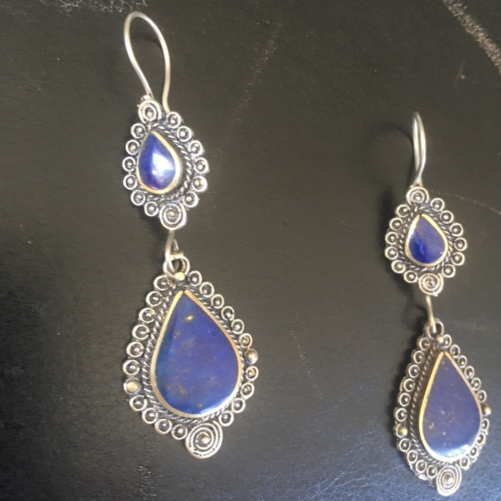 HISTORIC VINTAGE HMONG BLUE STONE/SILVER EARRINGS